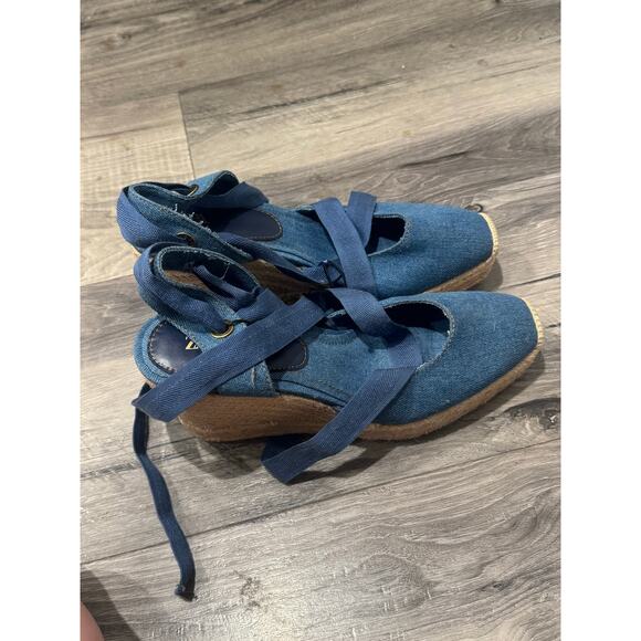 NWT ZARA Blue Denim Espadrille Ankle Tie Wedges Size 40 US Size 9 - Picture 7 of 7